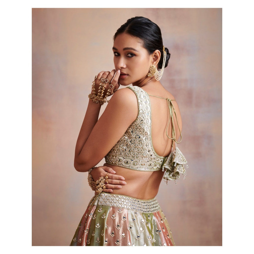 SUHINO Tri Coloured Tissue Lehenga with Blouse & Dupatta (Set of 3)