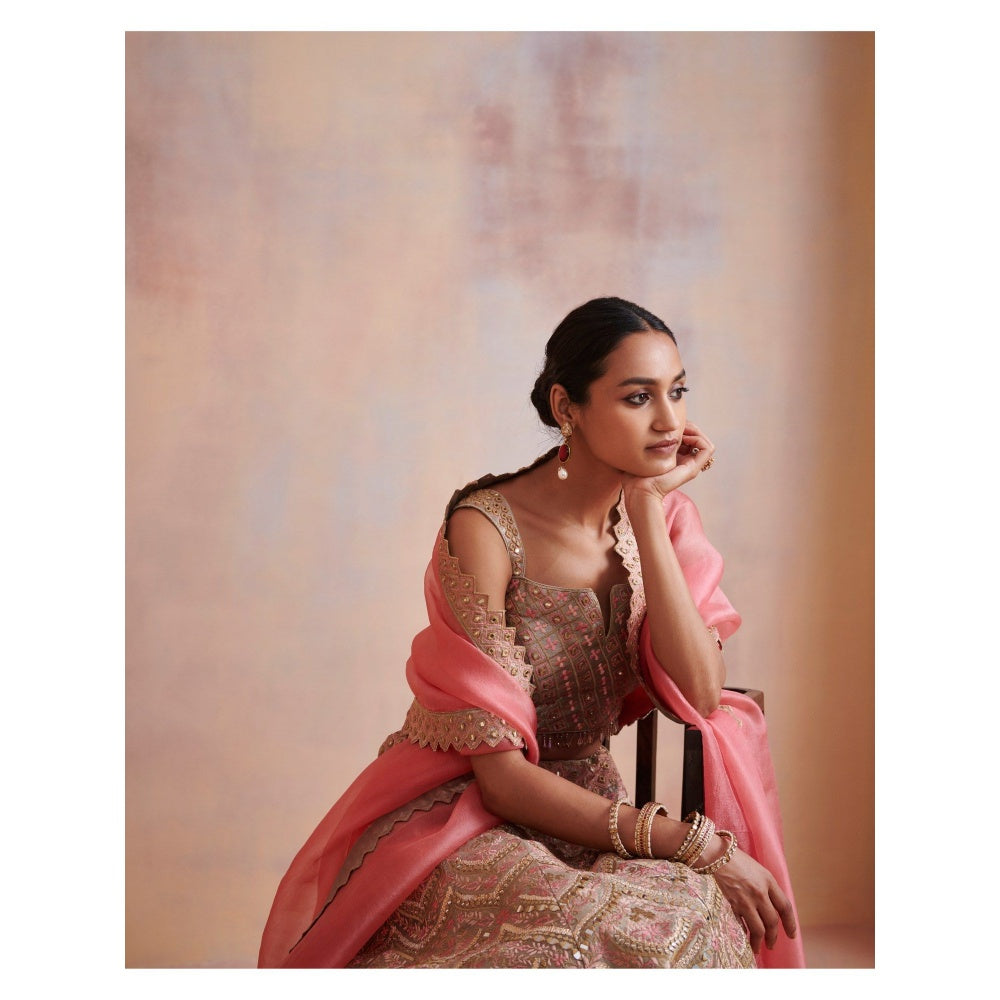 SUHINO Mauve Colour Tissue Lehenga with Blouse & Dupatta (Set of 3)