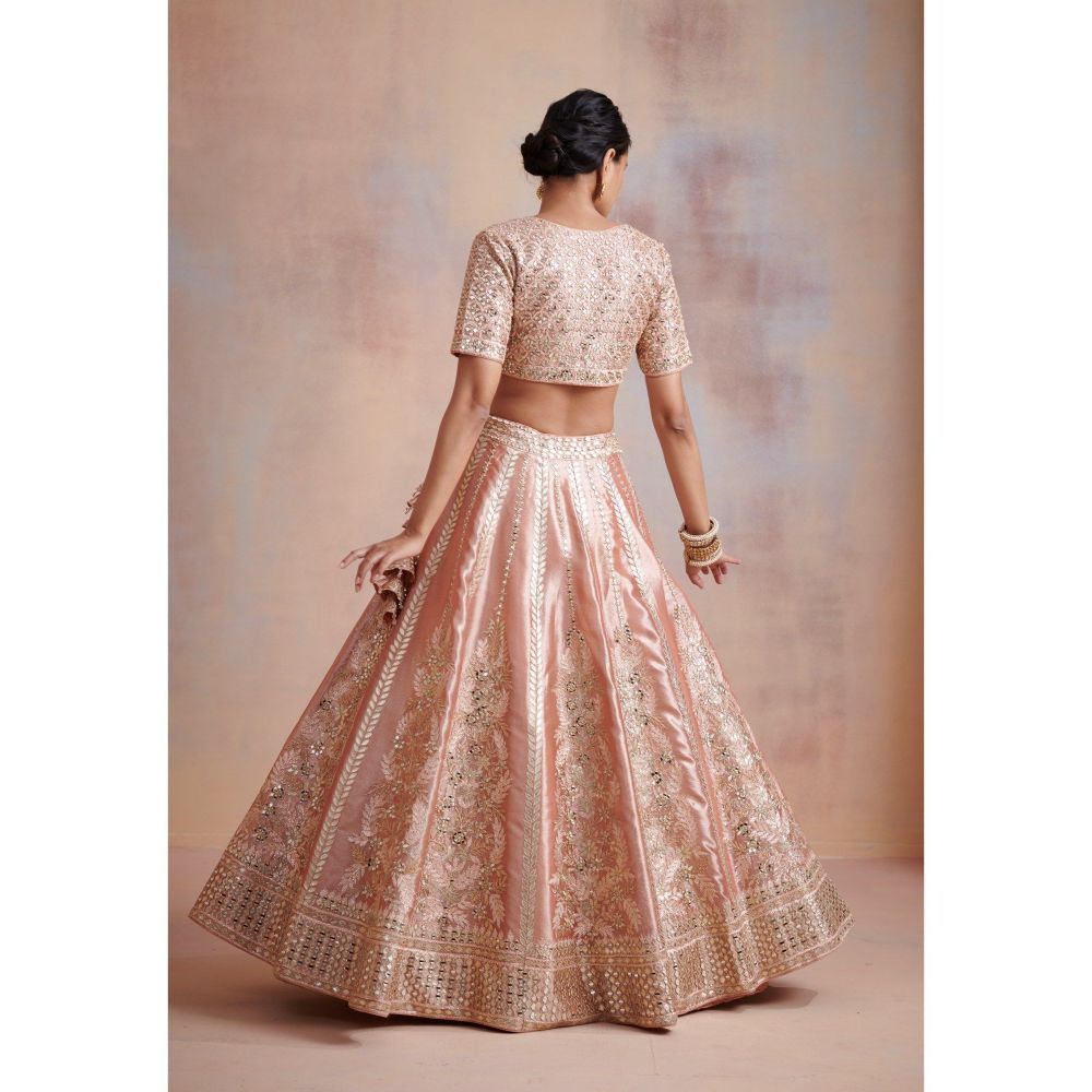 SUHINO Melon Peach Tissue Lehenga with Blouse & Dupatta (Set of 3)