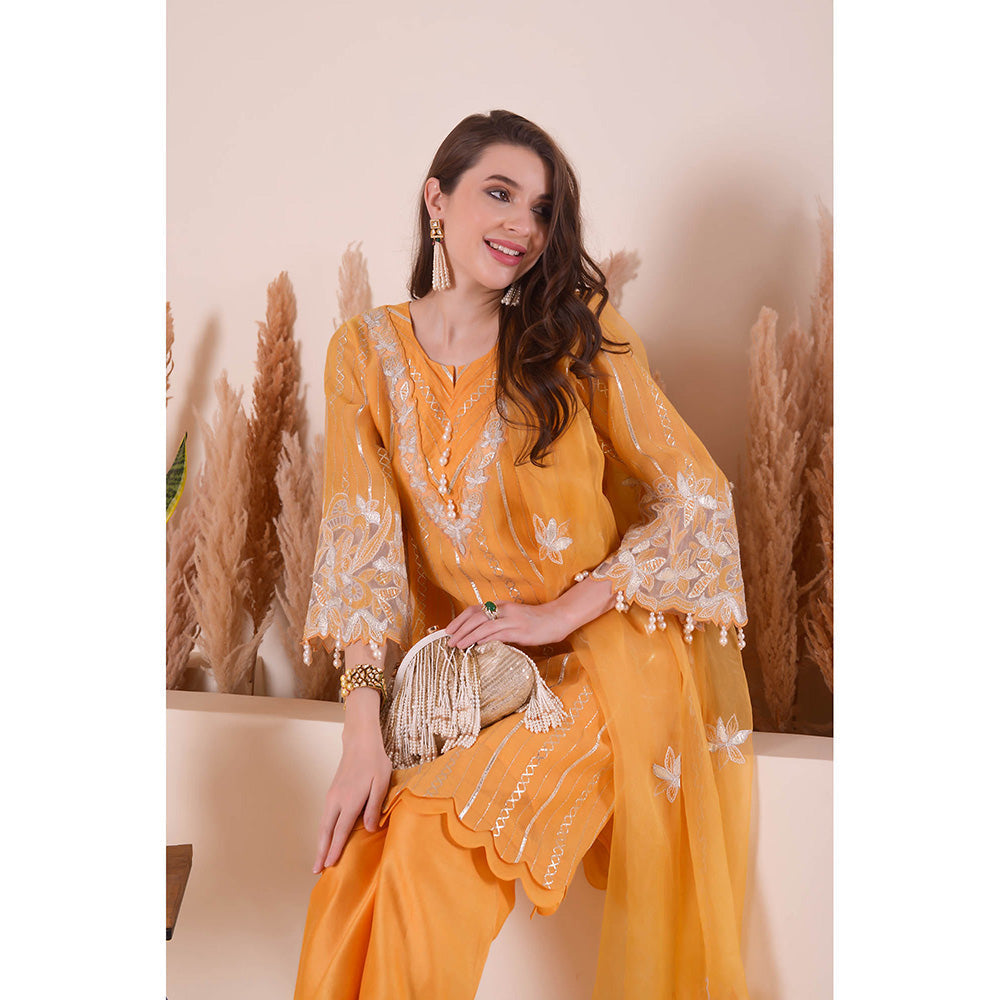 SURABHI ARYA Apricot Bliss Kurta with Pant and Dupatta - Orange