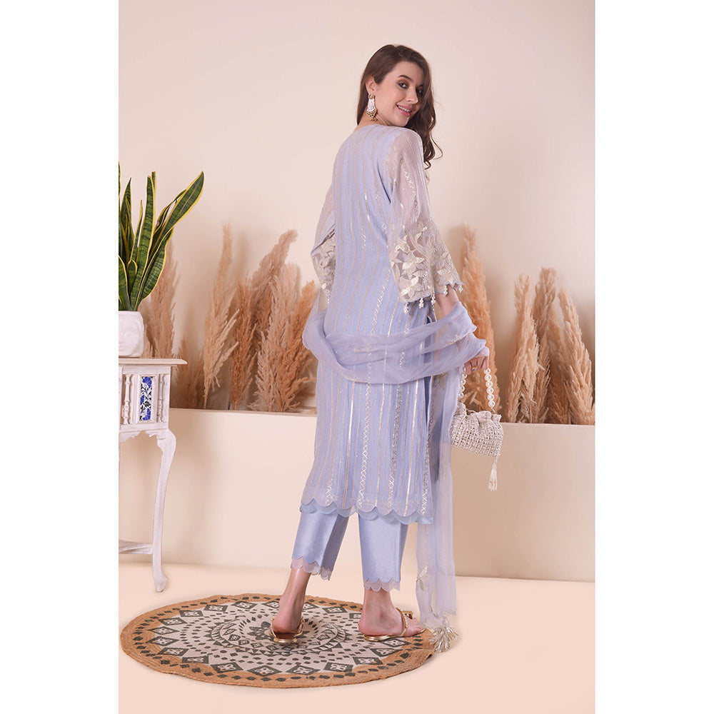 SURABHI ARYA Powder Blue Bliss Kurta with Pant and Dupatta - Lavender