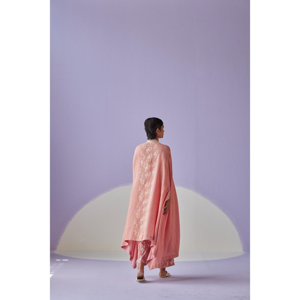 Surbhi Gupta Rose Pink Crinkled Cape with Blouse and Trouser (Set of 3)