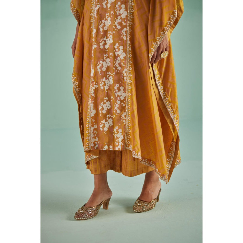 Surbhi Gupta Ochre Silk Kaftan and Inner and Pant (Set of 3)