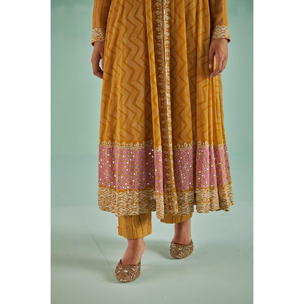 Surbhi Gupta Ochre Anarkali with Pant and Dupatta (Set of 4)