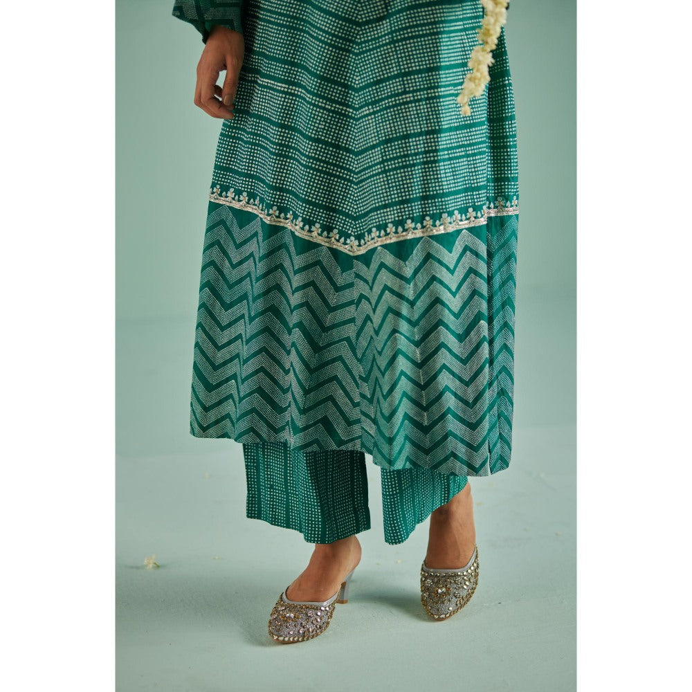 Surbhi Gupta Emerald Green A-Line Kurta and Pant (Set of 3)