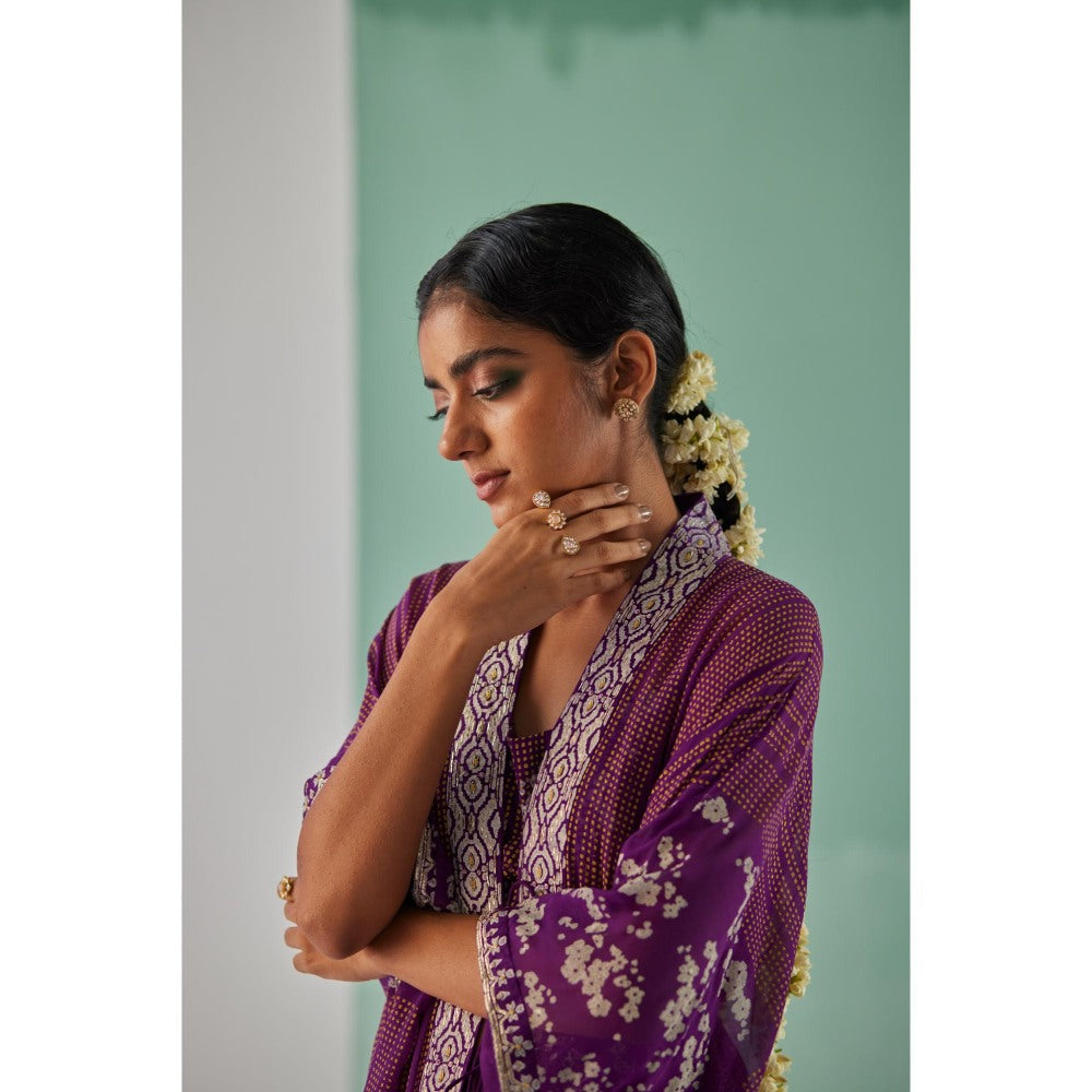 Surbhi Gupta Purple Tiered Kaftan, Sharara and Blouse (Set of 3)