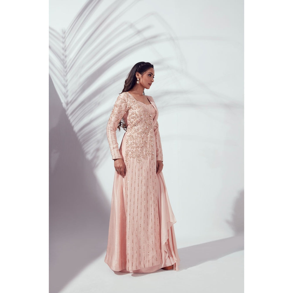 Suruchi Parakh Pink Embellished Pre Draped Saree with Blouse and Jacket with Stitched