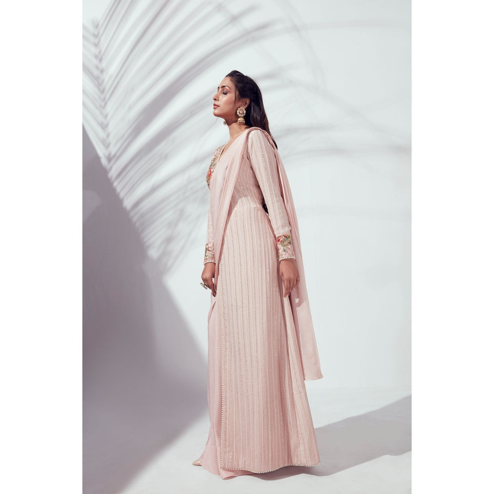 Suruchi Parakh Pink Embellished Pre Draped Saree and Blouse Jacket with Stitched