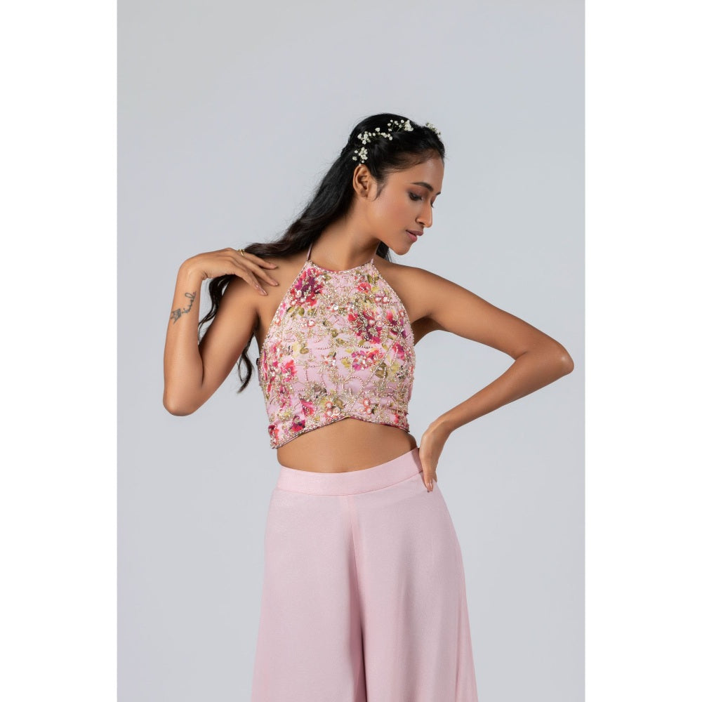 Suruchi Parakh Womens Pink Floral Print Crop Top and Palazzo (Set of 2)