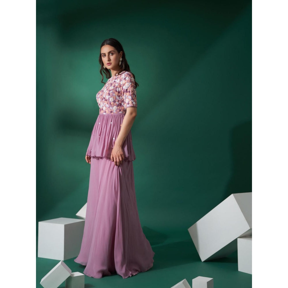 Suruchi Parakh Womens Lavender Embroidered Peplum Top and Palazzo (Set of 2)