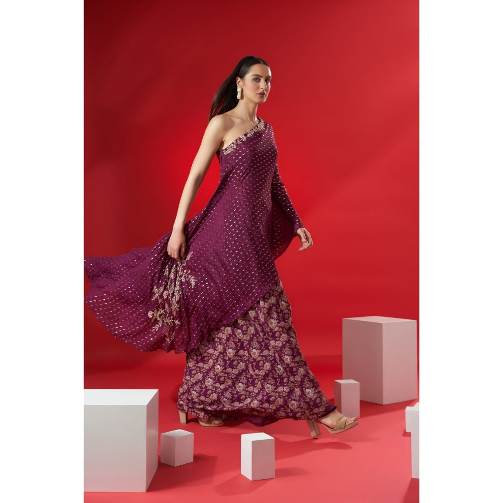 Suruchi Parakh Womens Wine Embellished Top and Skirt (Set of 2)