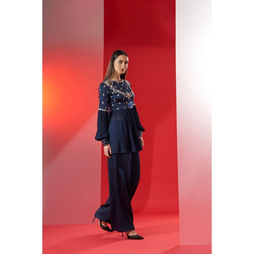 Suruchi Parakh Womens Navy Blue Embellished Round Neck Co-ord (Set of 2)