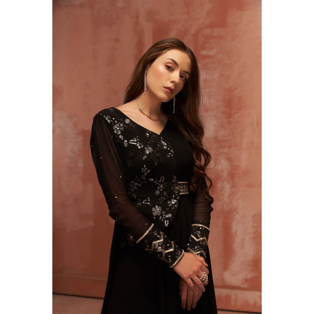 Suruchi Parakh Womens Black Embellished Kurta and Palazzo (Set of 2)