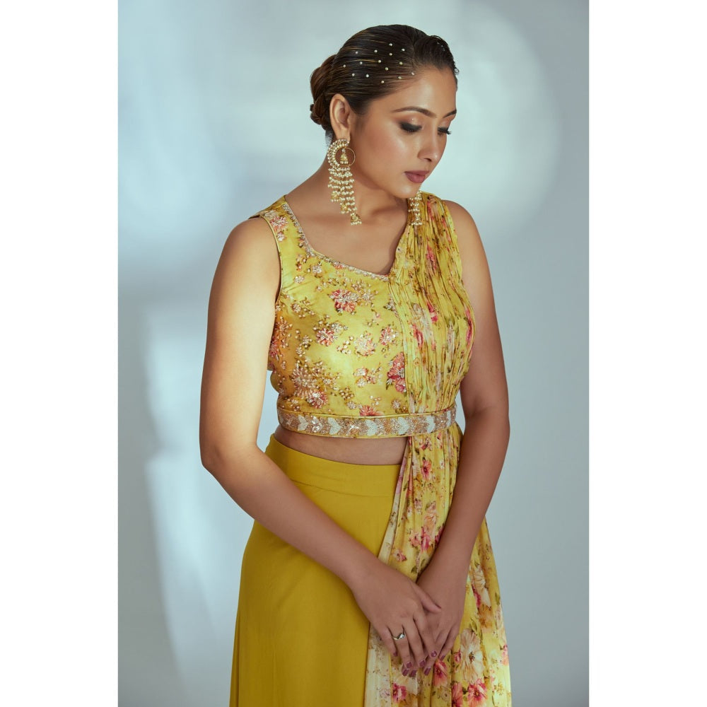 Suruchi Parakh Womens Yellow Floral Print Crop Top and Palazzo (Set of 2)