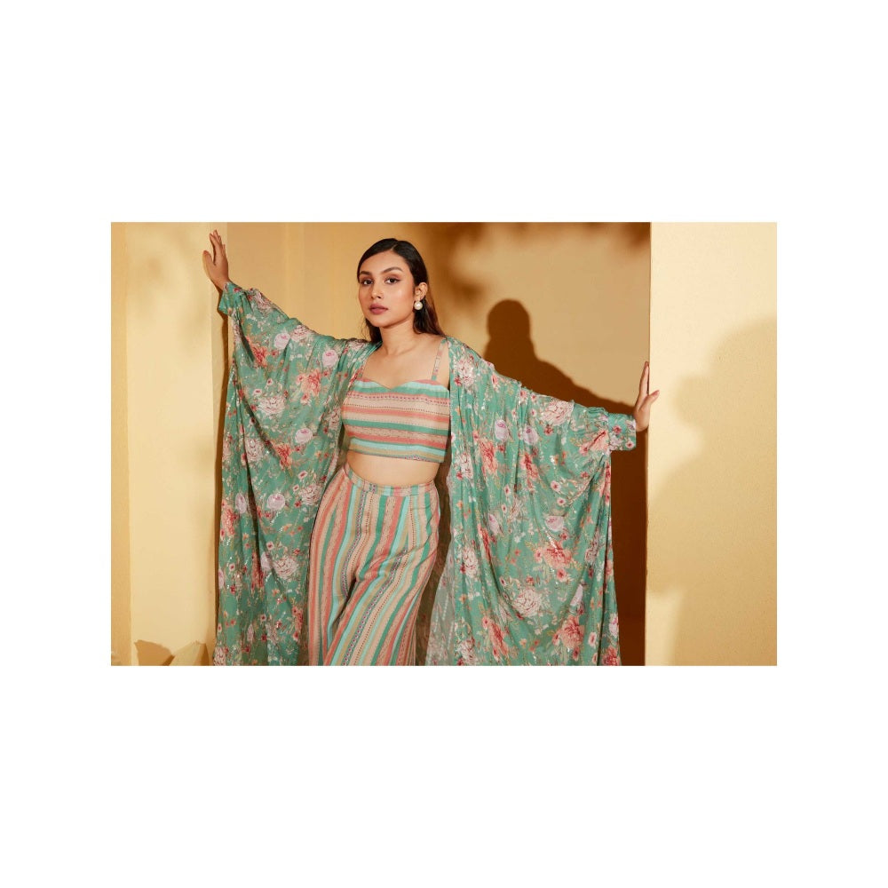 Suruchi Parakh Womens Floral Print Jacket with Bustier and Palazzo (Set of 3)