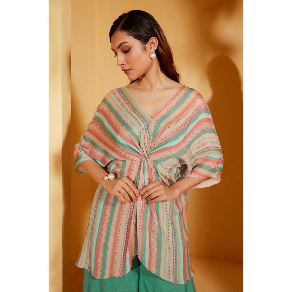 Suruchi Parakh Womens Turquoise Stripes Top and Palazzo (Set of 2)