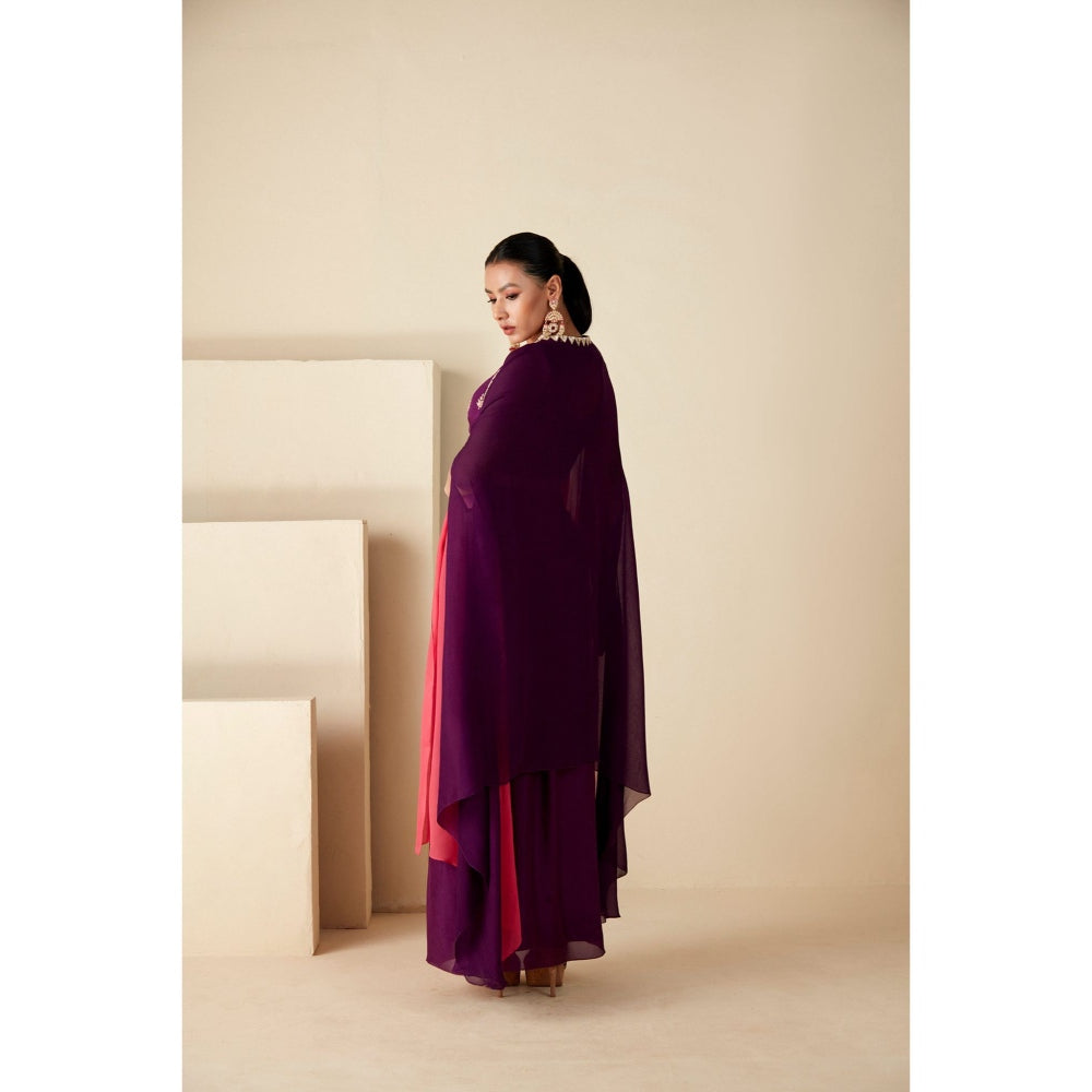 Suruchi Parakh Womens Mirror Work Purple Top and Skirt with Cape (Set of 3)