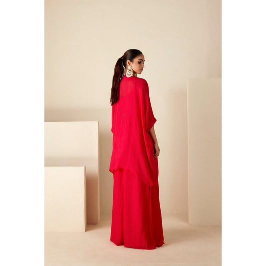 Suruchi Parakh Womens Red Embellished Kaftan with Inner and Palazzo (Set of 3)