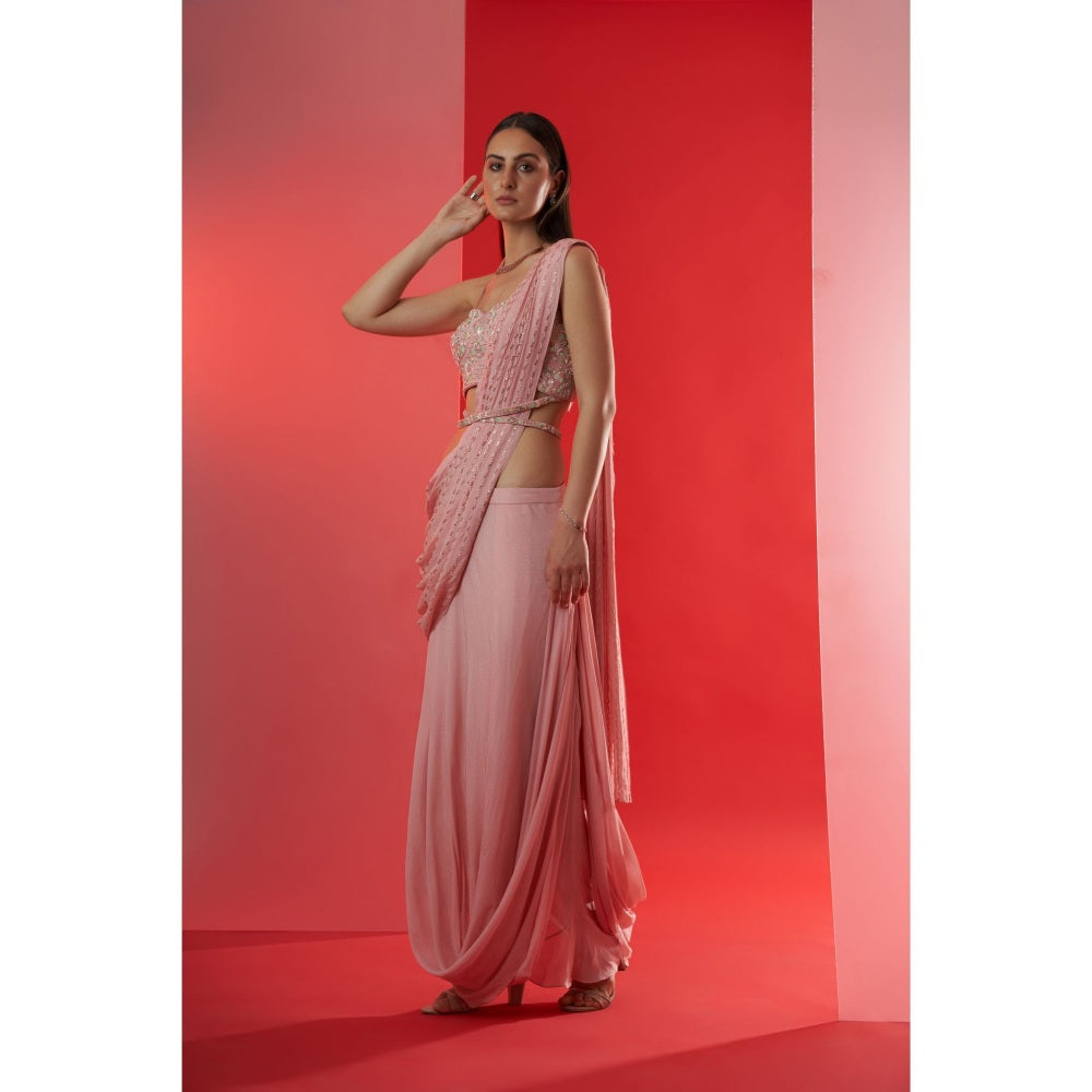 Suruchi Parakh Pink Embroidered Pre Drape Saree with Belt and Blouse with Stitched