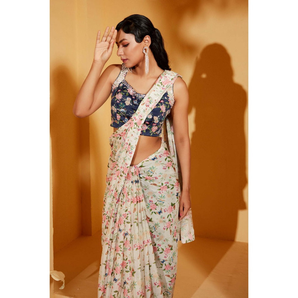 Suruchi Parakh Embellished Pre Drape Saree and Blouse with Stitched