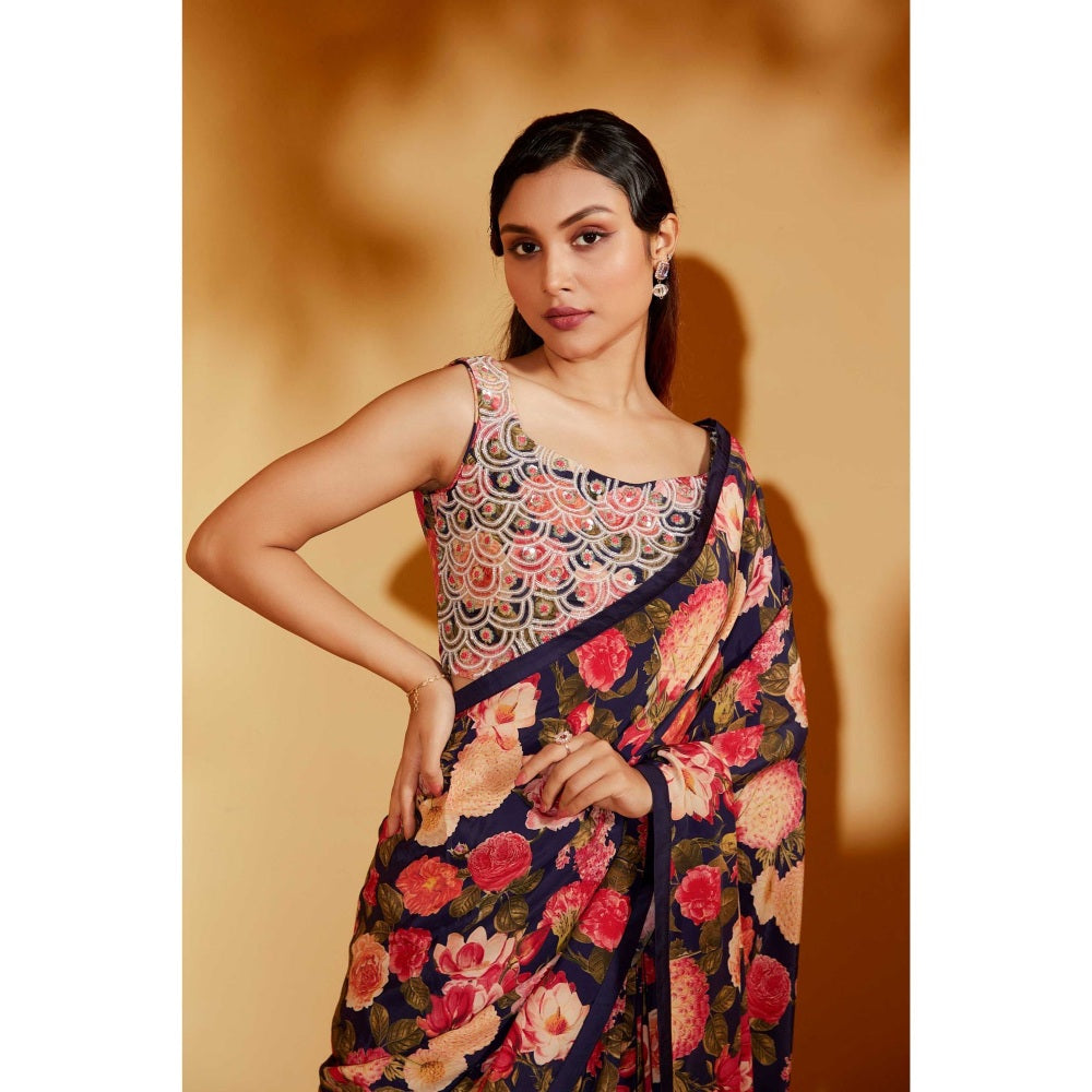Suruchi Parakh Multicolor Floral Print Saree with Petticoat and Blouse with Stitched