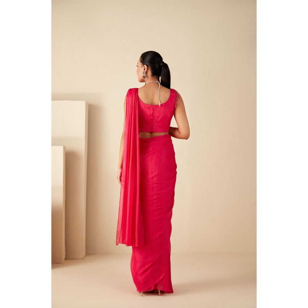 Suruchi Parakh Pink Embroidered Pre Drape Saree and Blouse with Stitched