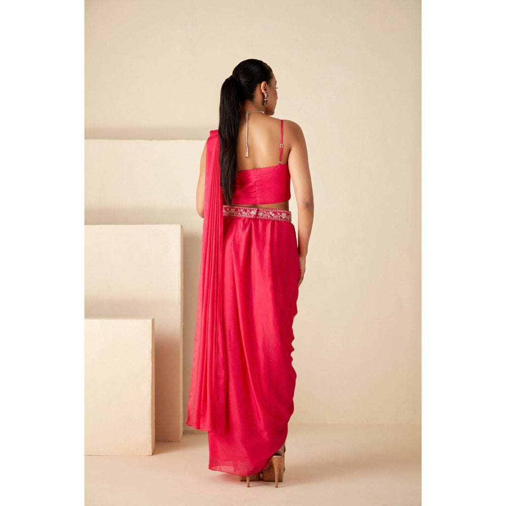 Suruchi Parakh Pink Embroidered Pre Drape Saree with Belt and Blouse with Stitched