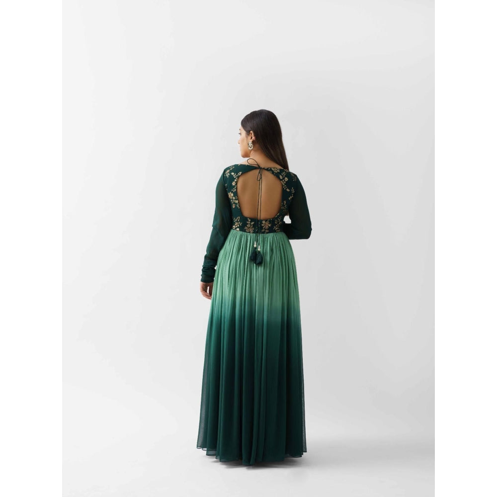 Suruchi Parakh Womens Green Embellished Anarkali Kurta with Pant and Dupatta (Set of 3)