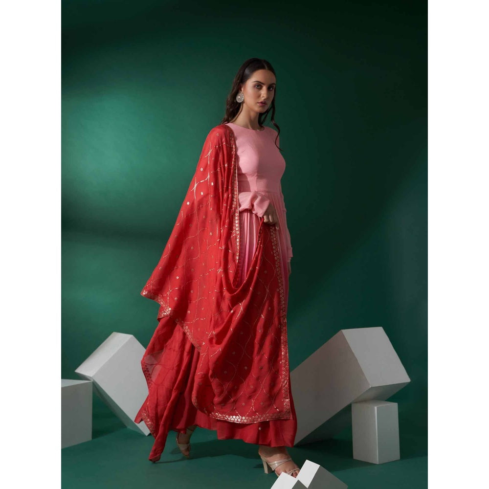 Suruchi Parakh Womens Pink Embellished Anarkali Kurta and Dupatta (Set of 2)