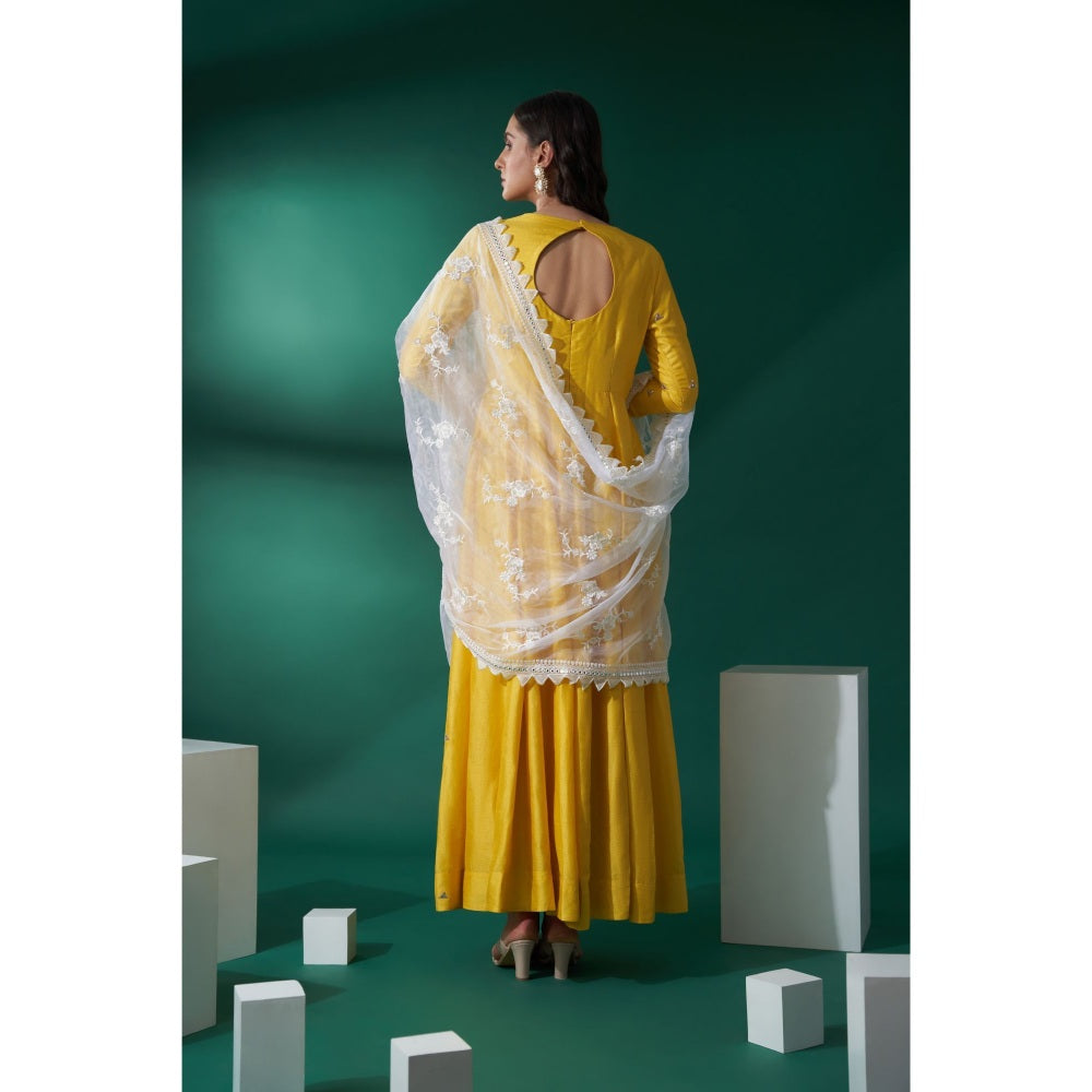 Suruchi Parakh Womens Yellow Embroidered Anarkali Kurta and Dupatta (Set of 2)