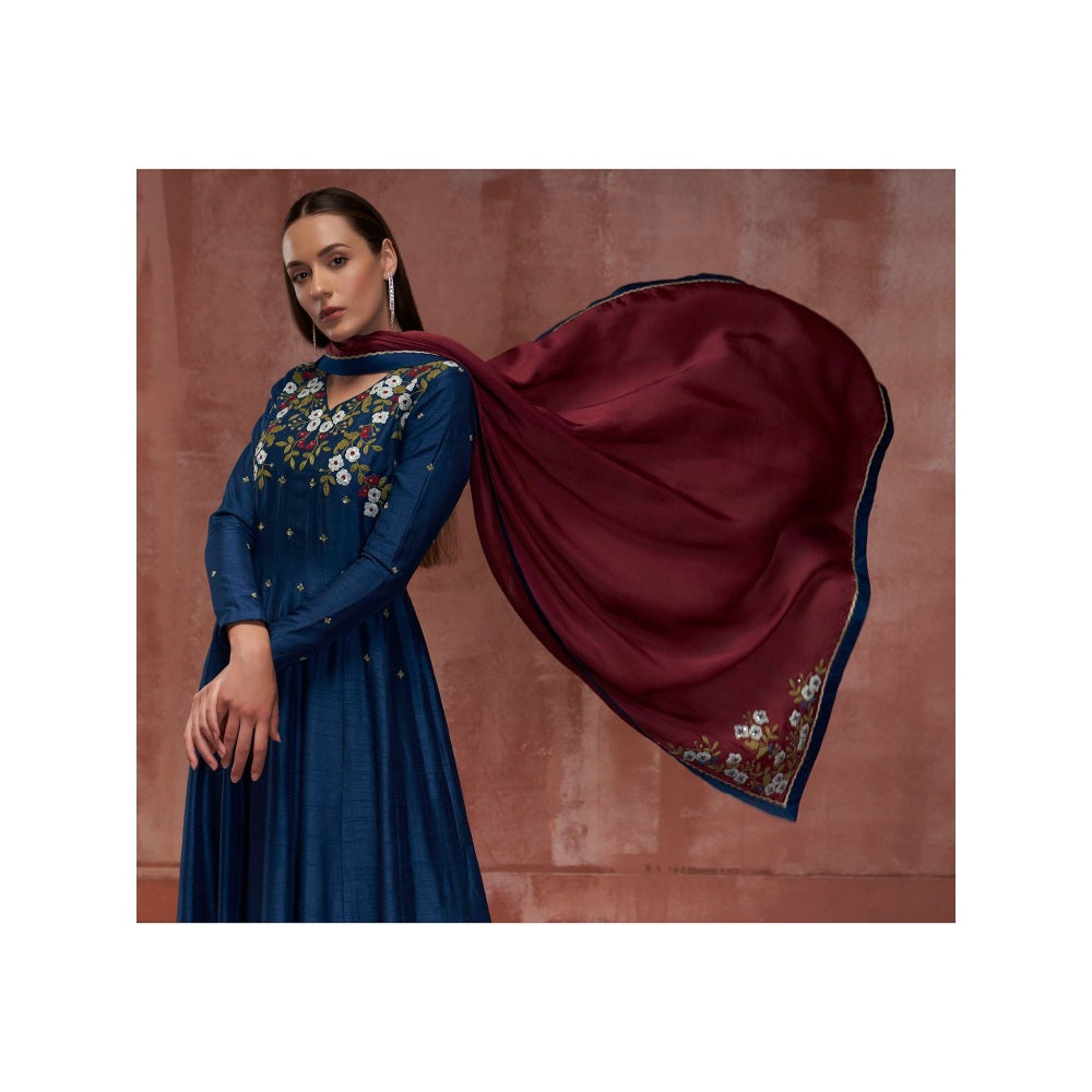 Suruchi Parakh Womens Blue Embellished Anarkali Kurta and Dupatta (Set of 2)