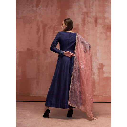 Suruchi Parakh Womens Navy Blue Embellished Anarkali Kurta and Dupatta (Set of 2)