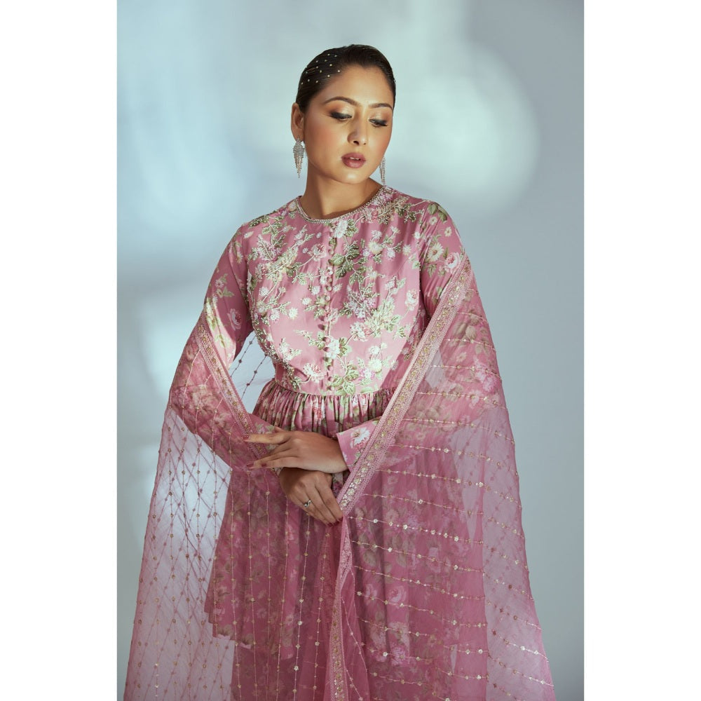 Suruchi Parakh Womens Pink Floral Print Kurti with Palazzo and Dupatta (Set of 3)