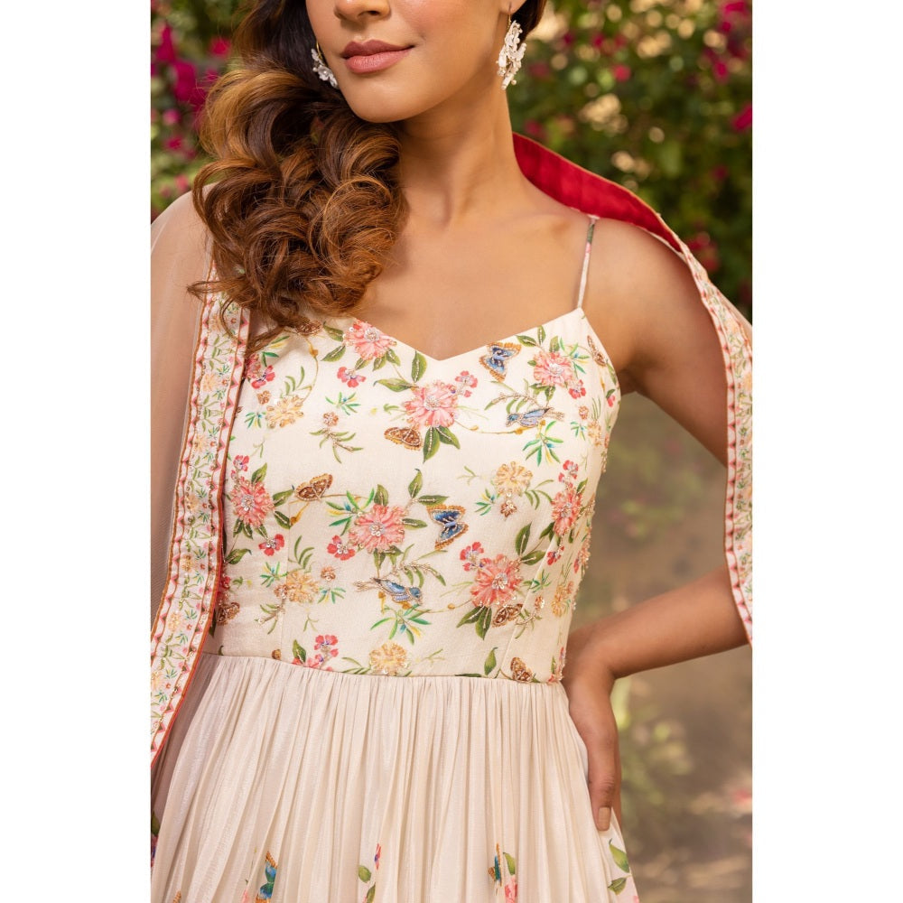 Suruchi Parakh Womens Cream Floral Print Anarkali Kurta and Dupatta (Set of 2)