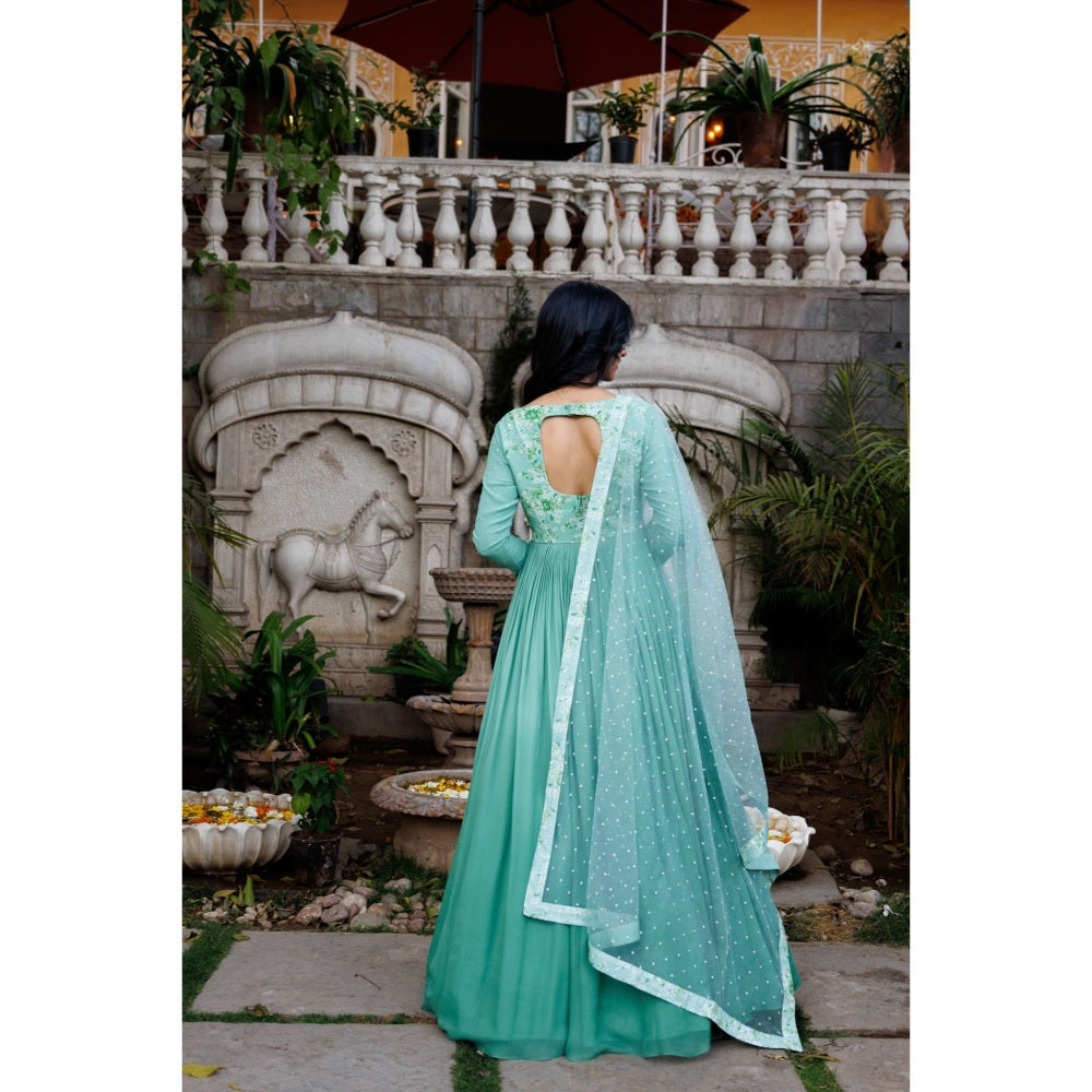 Suruchi Parakh Womens Green Floral Print Anarkali Kurta and Dupatta (Set of 2)