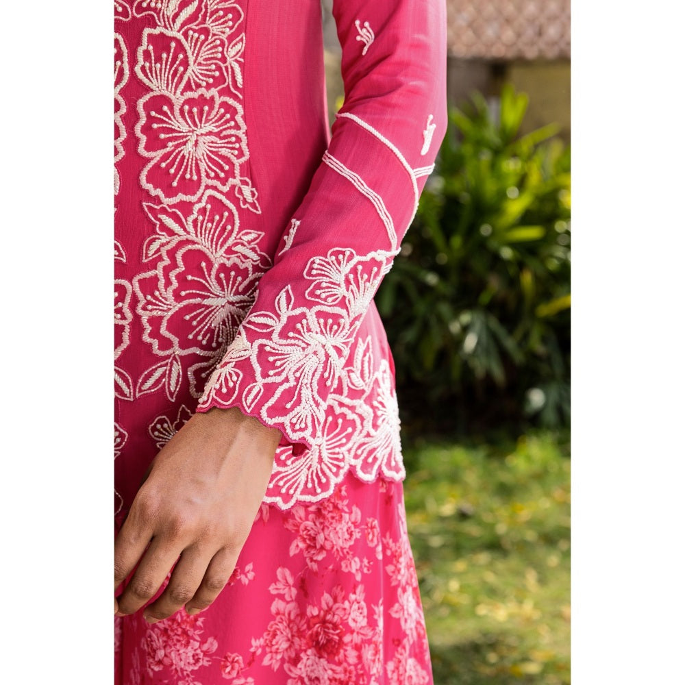 Suruchi Parakh Womens Pink Embellished Kurti with Palazzo and Dupatta (Set of 3)