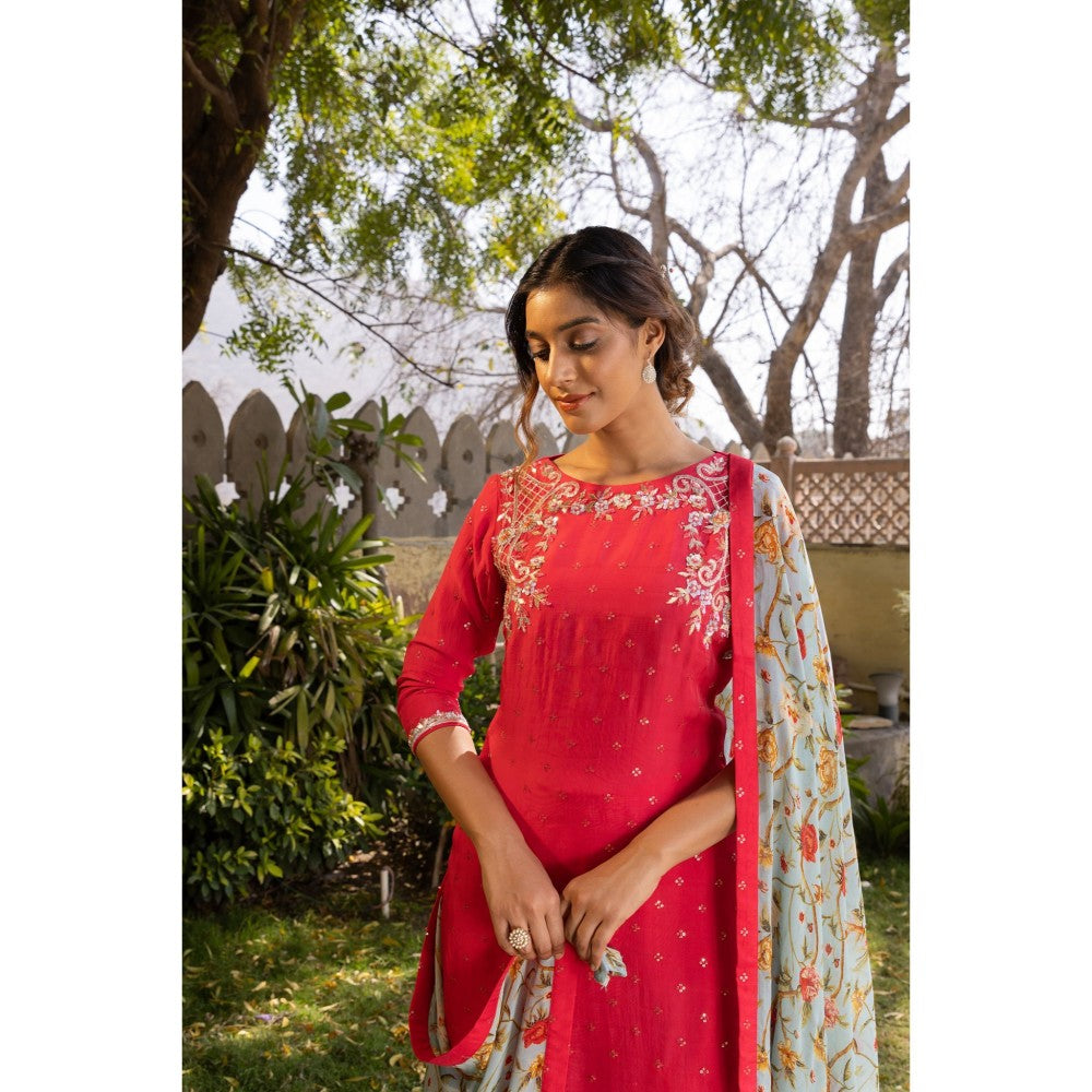 Suruchi Parakh Womens Pink Embroidered Kurta with Pant and Dupatta (Set of 3)