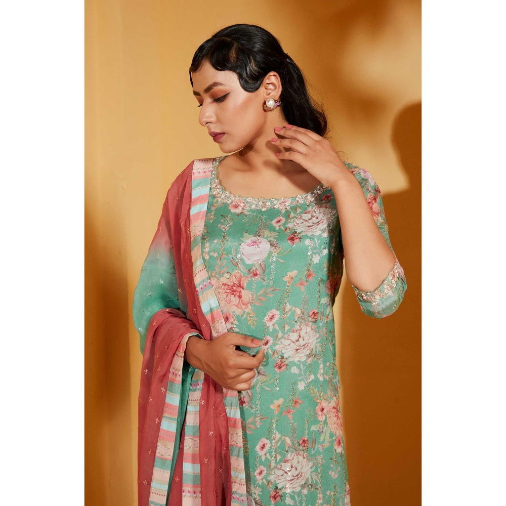 Suruchi Parakh Womens Floral Print Sharara with Kurta and Dupatta (Set of 3)