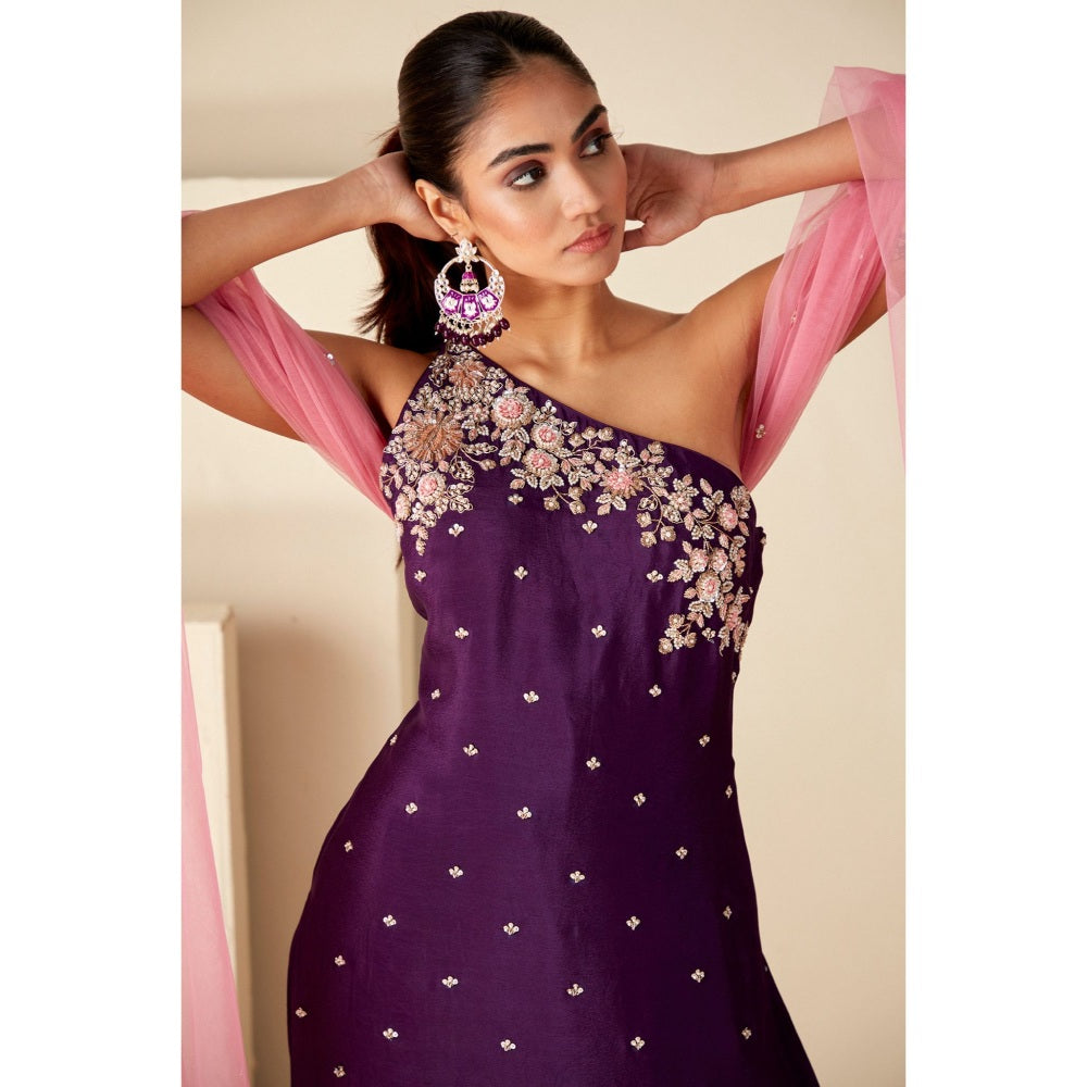Suruchi Parakh Womens Purple Embellished Kurta with Palazzo and Dupatta (Set of 3)