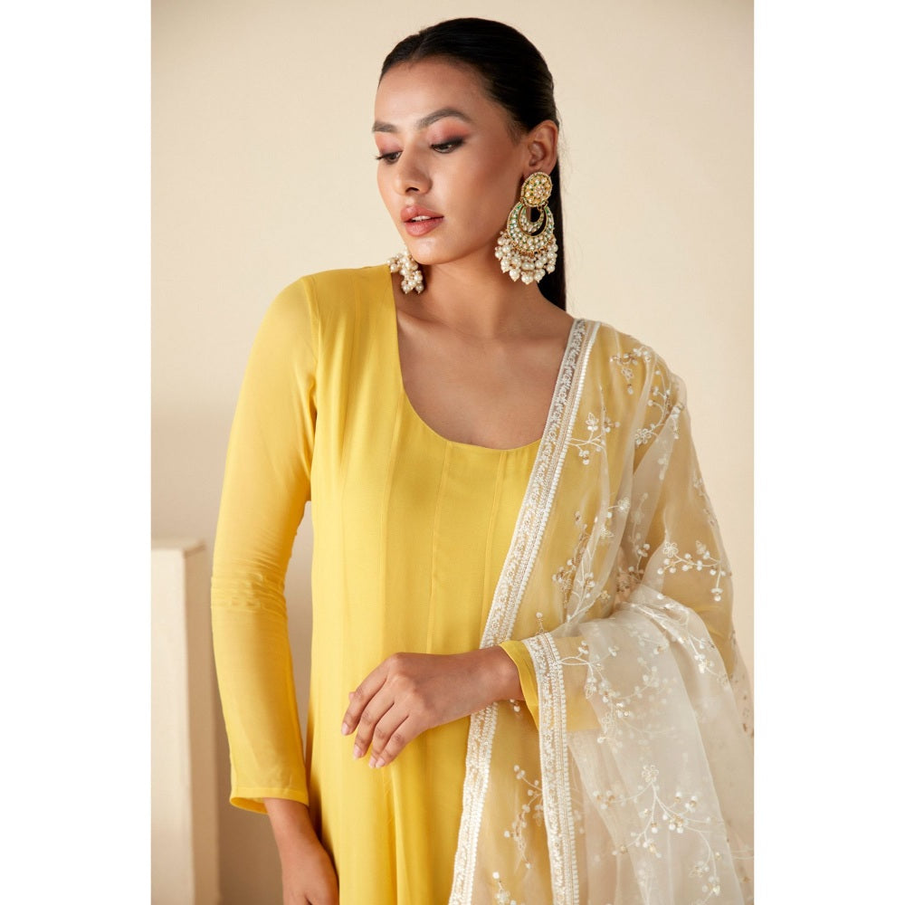 Suruchi Parakh Womens Yellow Solid Anarkali Kurta and Dupatta (Set of 2)