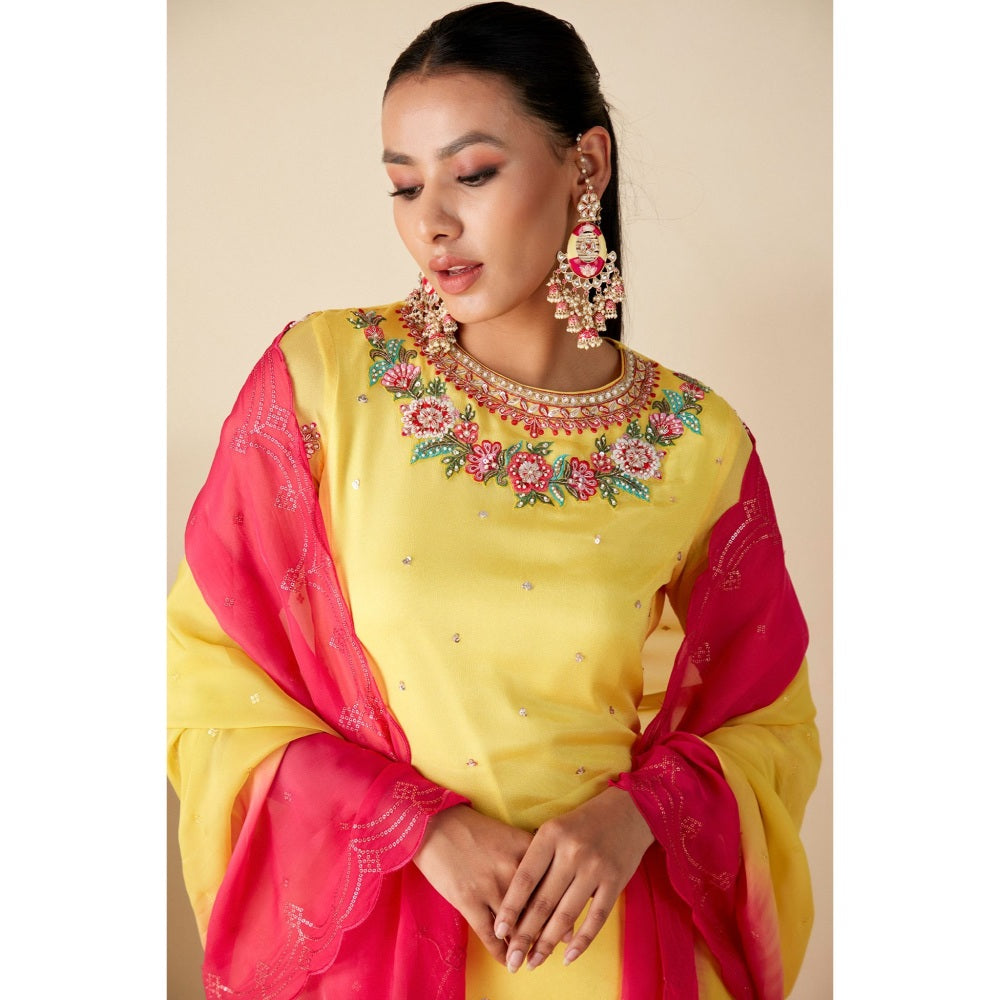 Suruchi Parakh Yellow Embroidered Kurta with Sharara and Dupatta (Set of 3)
