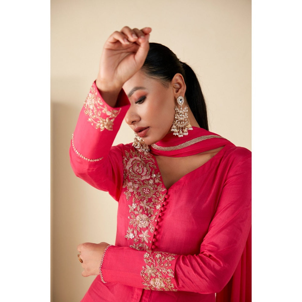 Suruchi Parakh Womens Pink Embroidered Kurta with Pant and Dupatta (Set of 3)