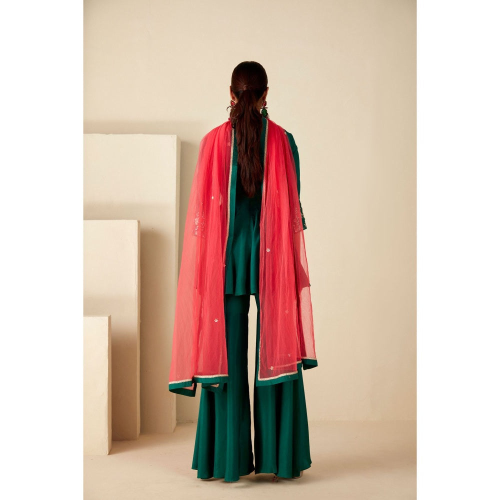 Suruchi Parakh Womens Green Embellished Kurta with Sharara and Dupatta (Set of 3)