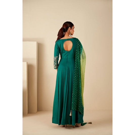 Suruchi Parakh Womens Green Embellished Anarkali Kurta and Dupatta (Set of 2)