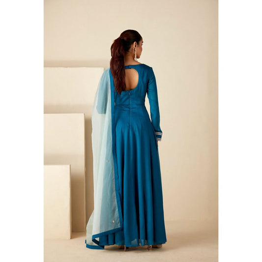 Suruchi Parakh Womens Teal Embellished Anarkali Kurta and Dupatta (Set of 2)