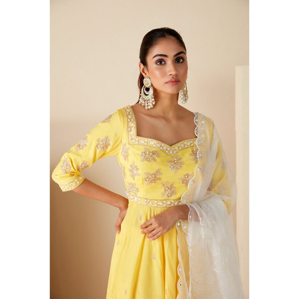 Suruchi Parakh Womens Yellow Embellished Kurta with Sharara and Dupatta (Set of 3)