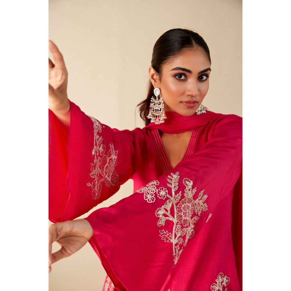 Suruchi Parakh Womens Pink Embroidered Kurta with Dhoti and Dupatta (Set of 3)