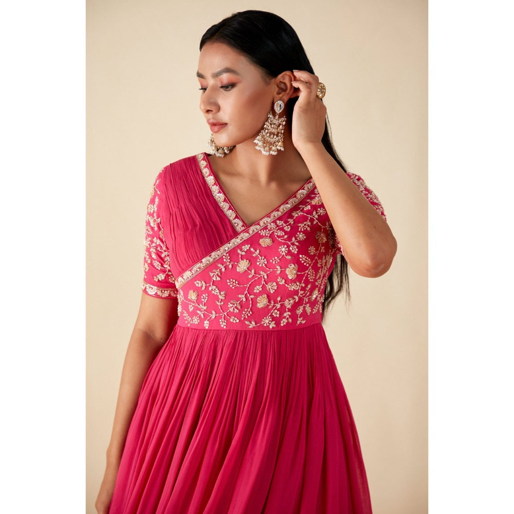 Suruchi Parakh Womens Pink Embroidered Anarkali Kurta and Dupatta (Set of 2)