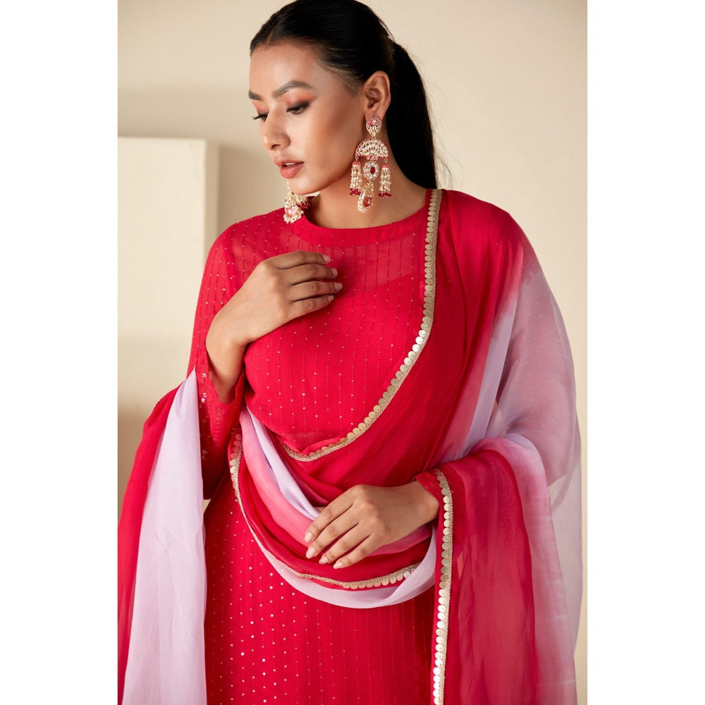 Suruchi Parakh Womens Pink Solid Kurta with Bustier and Pant Dupatta (Set of 4)