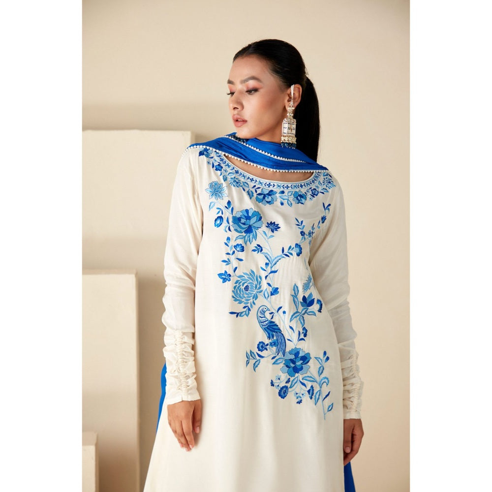 Suruchi Parakh Womens Off White Embroidered Kurta with Pant and Dupatta (Set of 3)